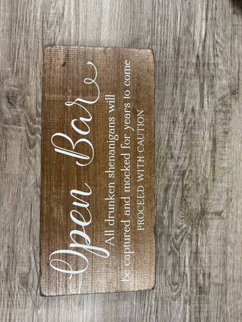 Open Bar Wooden Sign - Brown with White Lettering